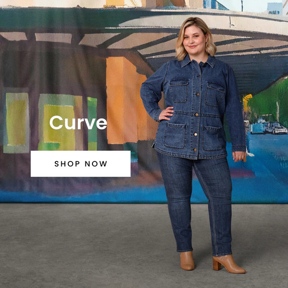 Women's curve denim jeans. Shop now.