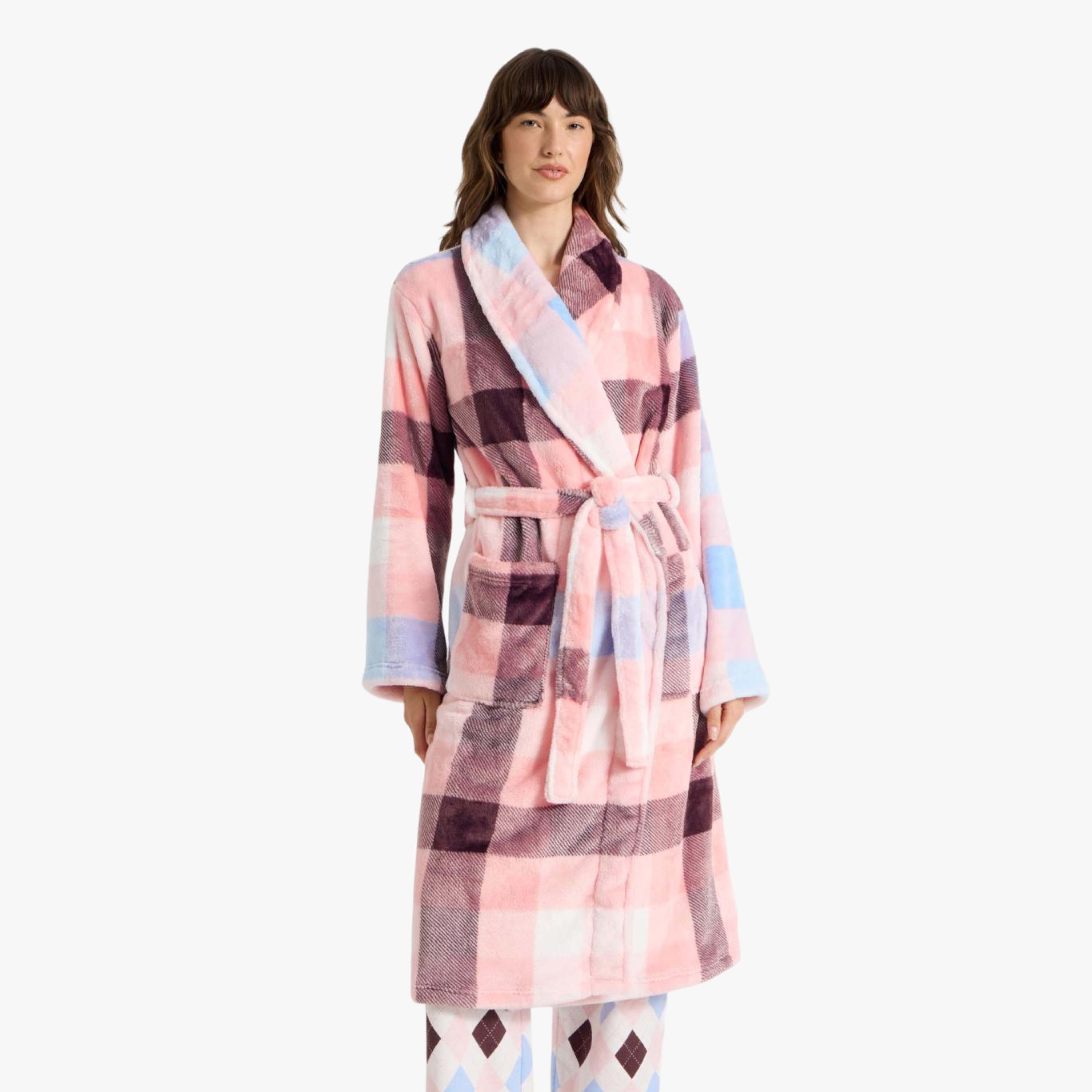 Click here to shop the Soho Long Fleece Robe in Pink Check Print
