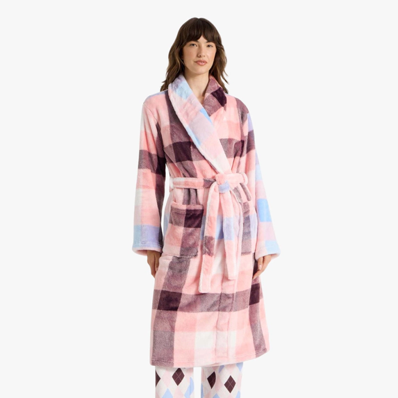 Click here to shop the Soho Long Fleece Robe in Pink Check Print