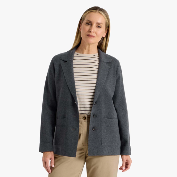 Click here to shop the Regatta Knitted Long Sleeve Single Breasted Knitted Blazer in Charcoal