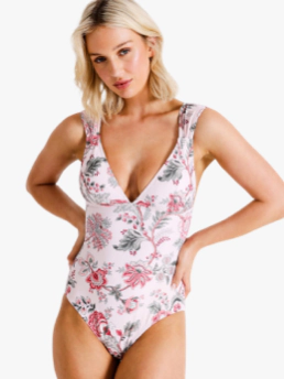 Women's Floral Short Sleeve Rash Guard Zipper Front One Piece Swimsuit -  Cupshe-L-Beige