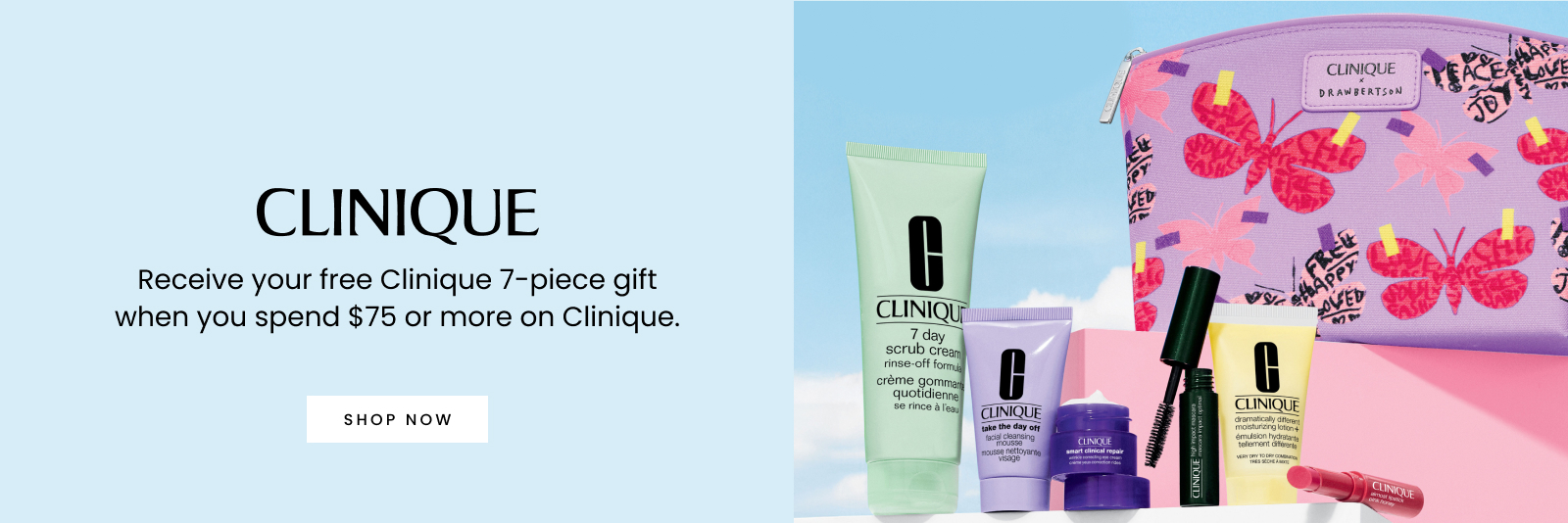 Receive your free Clinique 7-piece gift when you spend $75 or more on Clinique