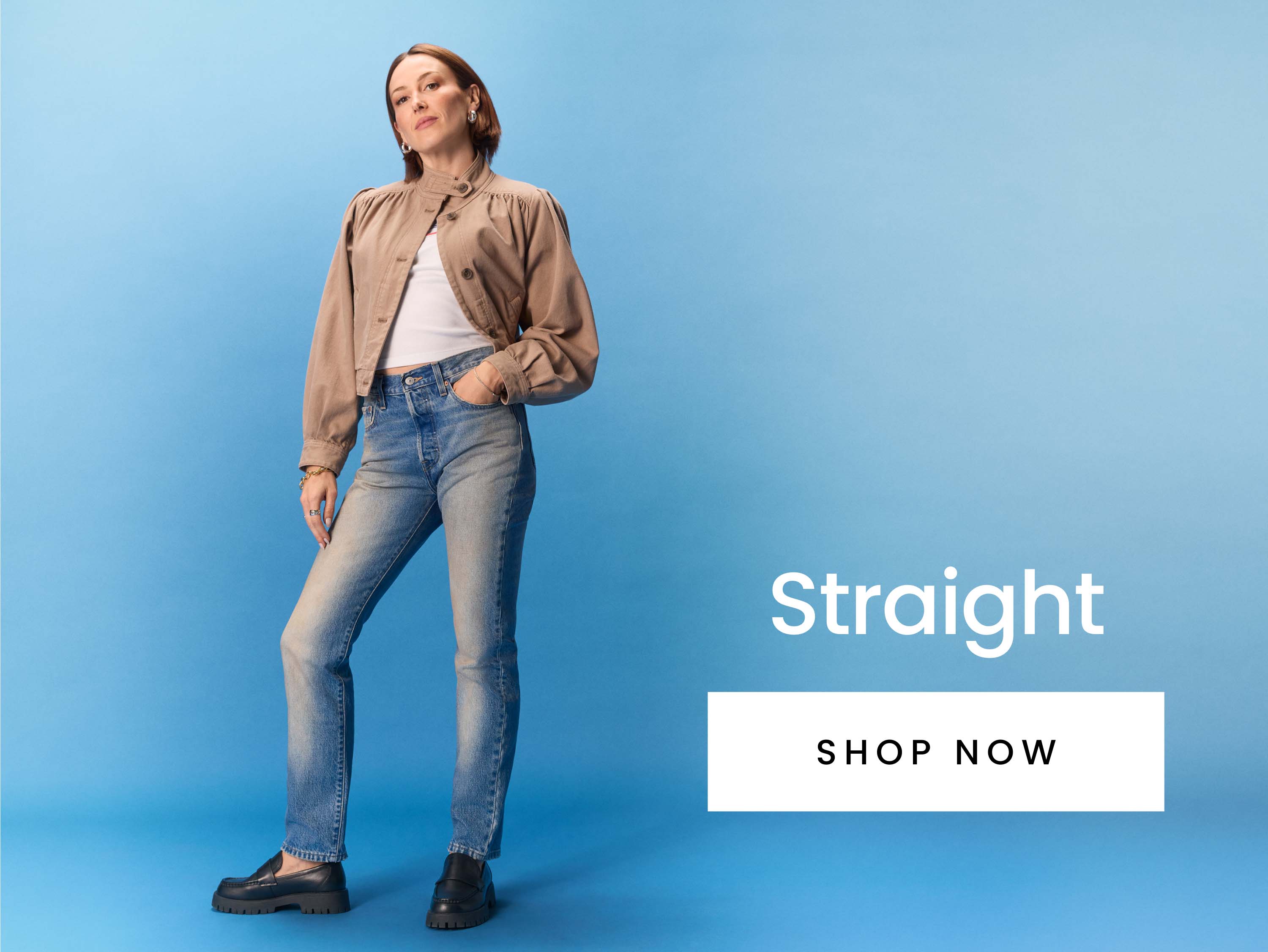 Women's straight leg denim jeans. Shop now.