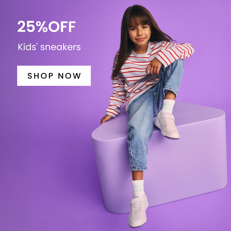 25% off kids' sneakers. Click here to shop now.