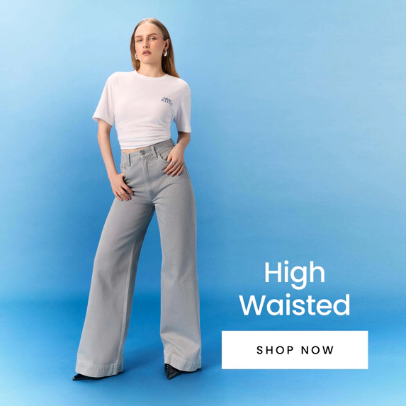 Women's high-waisted denim jeans. Shop now.