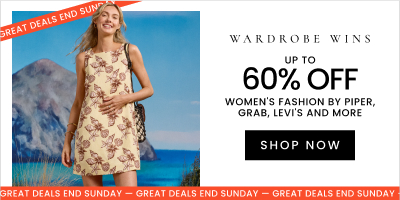 Wardrobe wins up to 60% off women's fashion by Piper, Grab, Levi's and more. Click here to shop offers.