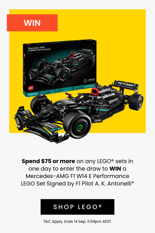Spend $75 or more on any LEGO® sets in one day to enter the draw to WIN a Mercedes-AMG F1 W14 E Performance LEGO Set Signed by F1 Pilot A. K. Antonelli. Shop Lego Here.