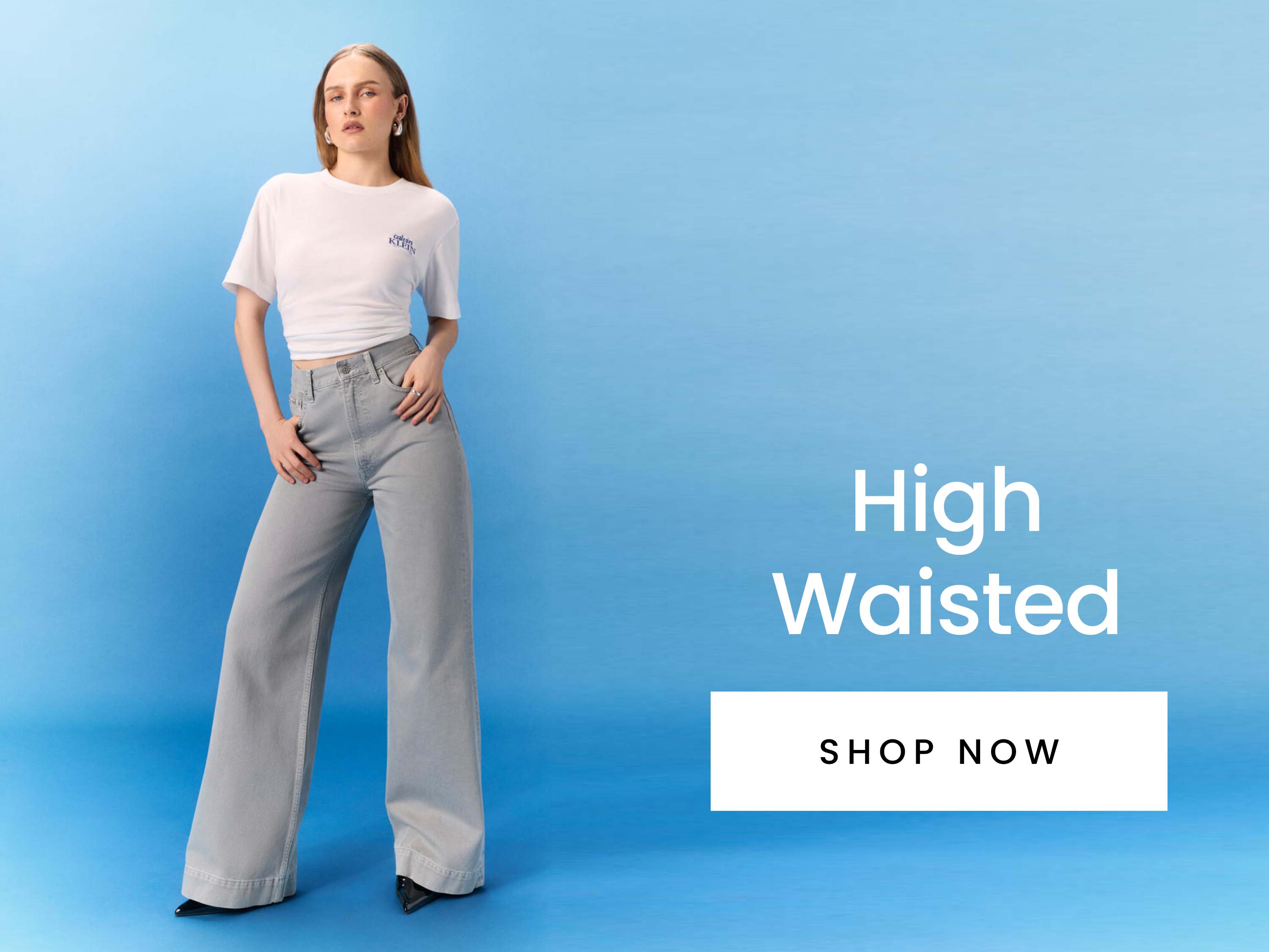 Women's high-waisted denim jeans. Shop now.