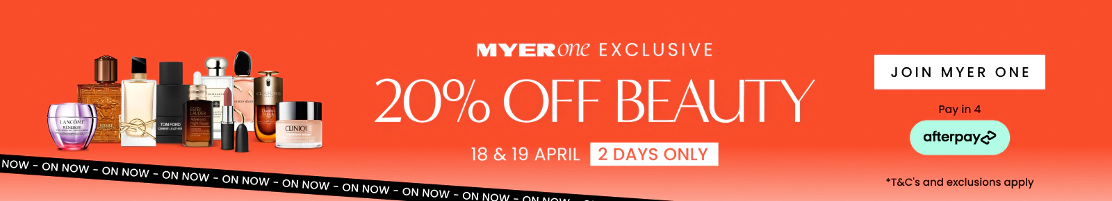 Myer one exclusive, 20% off beauty for 2 days only on the 18th and 19th of April. Click here to join now.