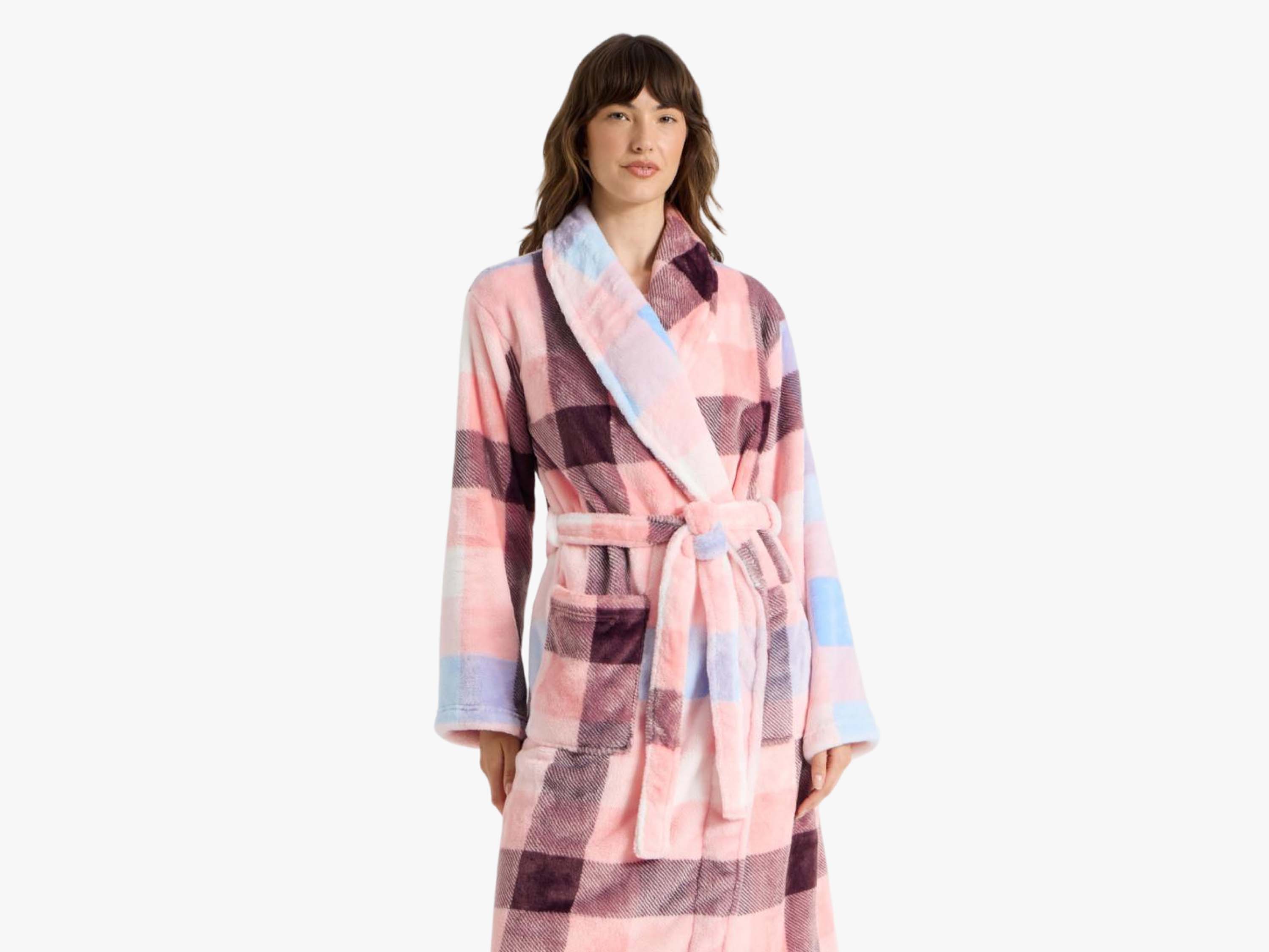 Click here to shop the Soho Long Fleece Robe in Pink Check Print