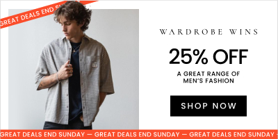 25% off a great range of mens fashion. Click here to shop now.