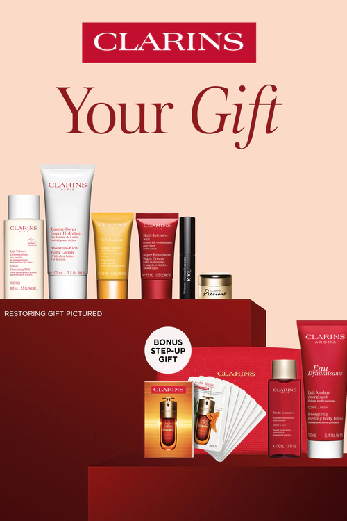 Clarins Gift With Purchase. Bonus Step-Up Gift. Click Here To Shop Now.