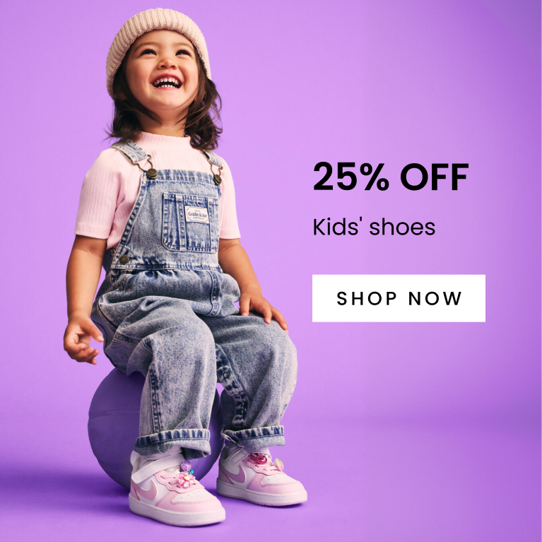 25% Off Kids' shoes. Click here to shop now.