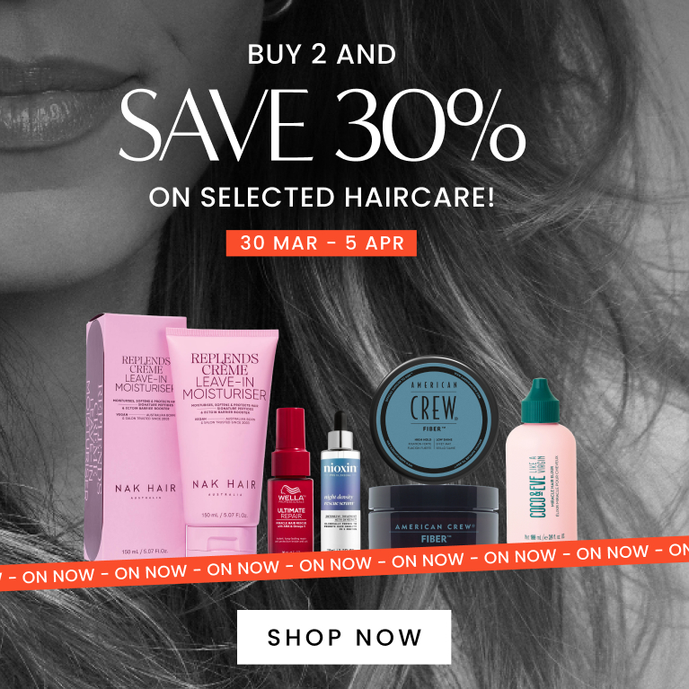 30% off when you purchase 2 or more haircare products from on Coco & Eve, NAK Hair, Slip, Wella Professionals, Nioxin and American Crew. 30 March-3 April. Click here to shop now.