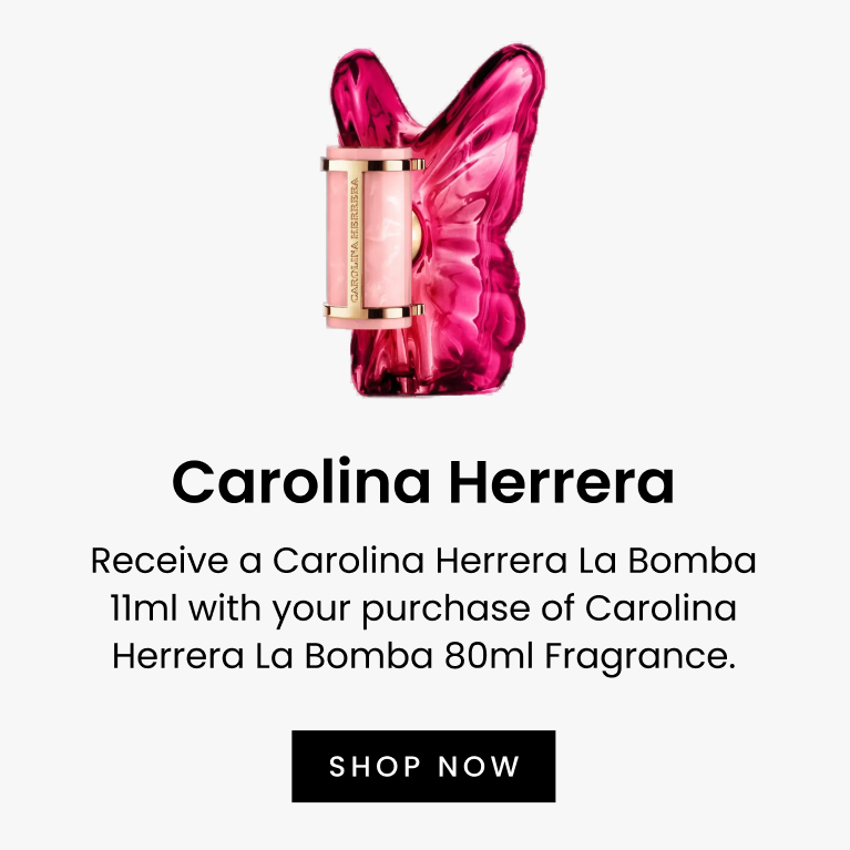 Receive a Carolina Herrera La Bomba 11ml with your purchase of Carolina Herrera La Bomba Fragrance 80ml or larger. Click here to shop now.
