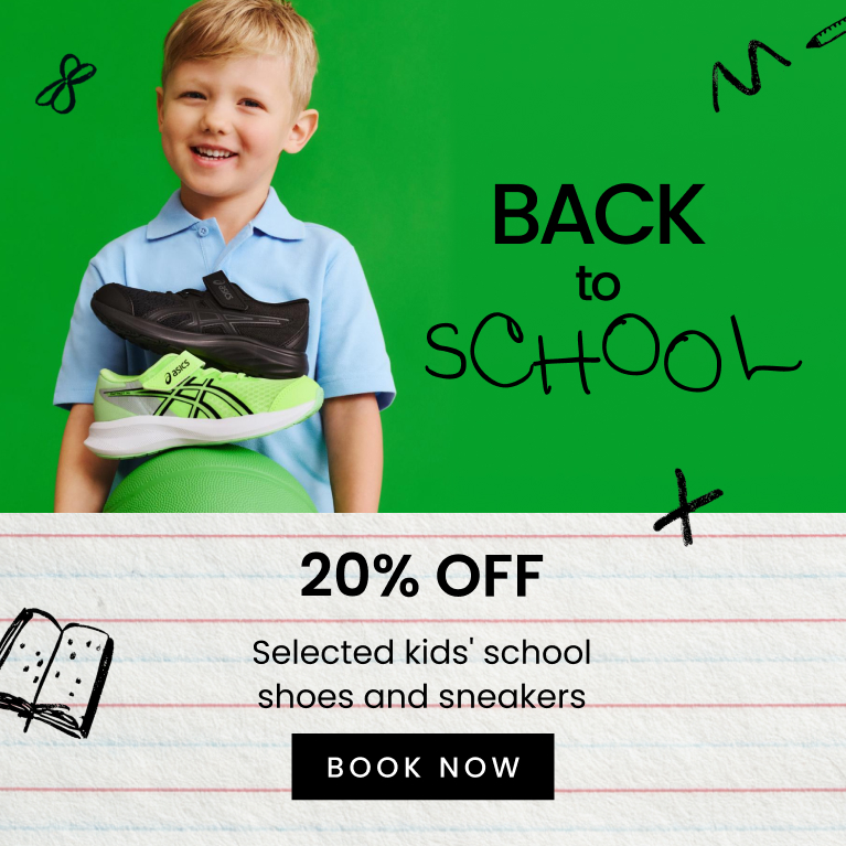 Back to school. 20% off kids' school shoes. Click here to Shop Now.