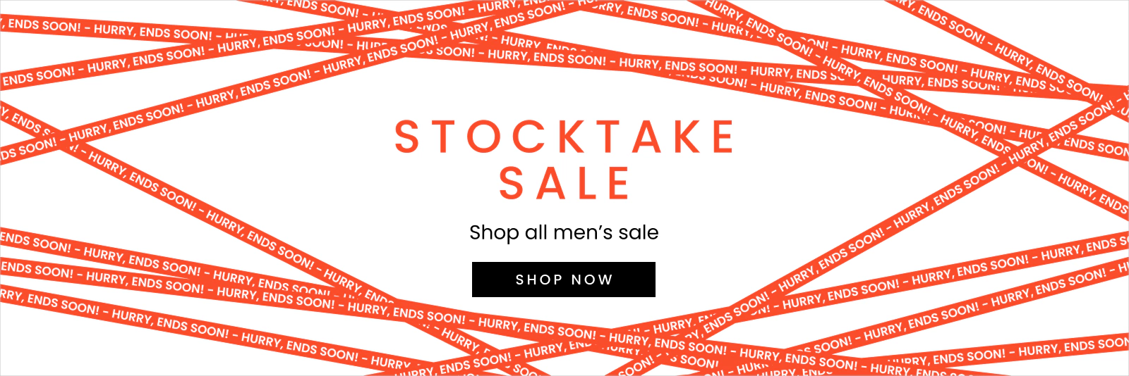 Stocktake sale shop all men's sale. Click here to shop now.