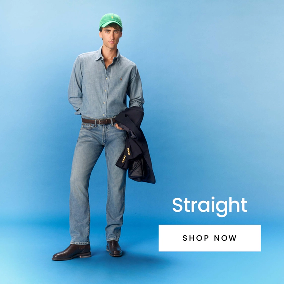 Men's straight leg denim jeans. Shop now.