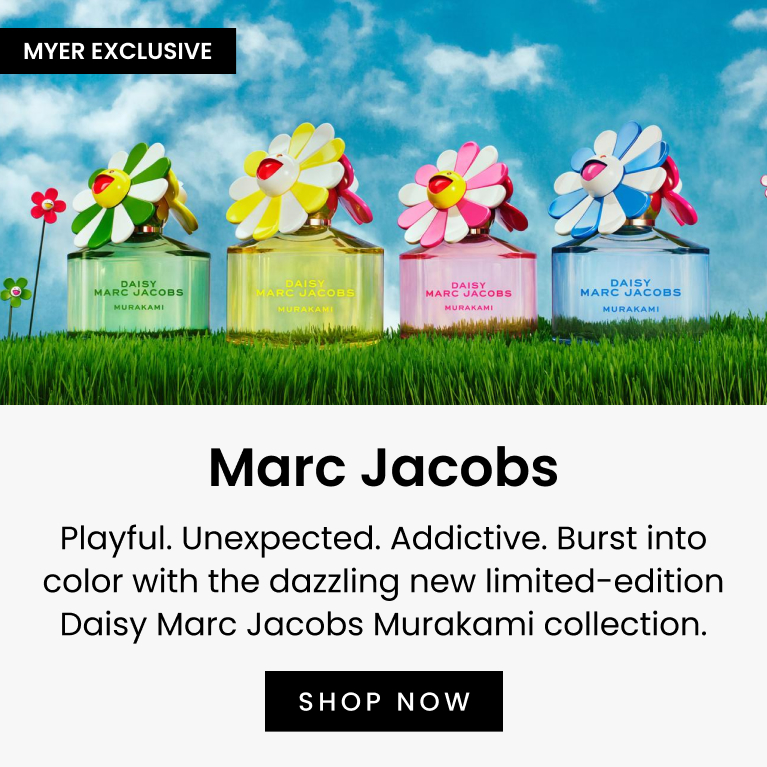 Playful. Unexpected. Addictive. Burst into color with the dazzling new limited-edition Daisy Marc Jacobs Murakami collection. Myer exclusive. Click here to shop now.