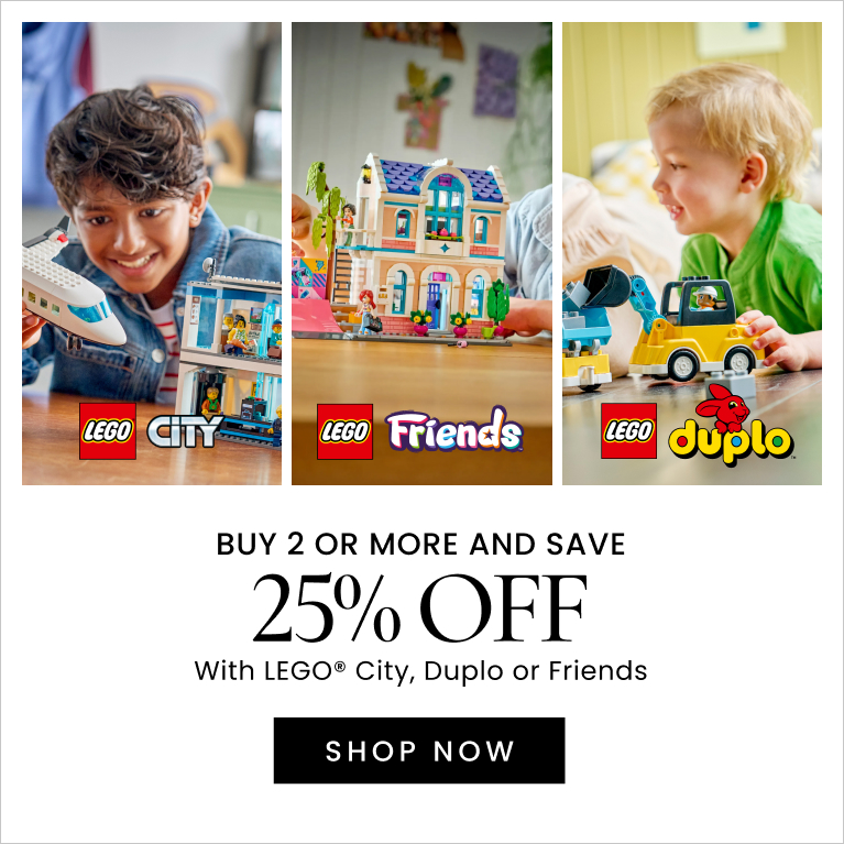BUY 2 OR MORE AND SAVE 25% OFF When you spend $75 or more on LEGO® sets across City, Duplo or Friends