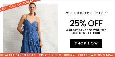 25% OFF a great range of women's and men's fashion. Offers end Sunday. Click here to shop now.