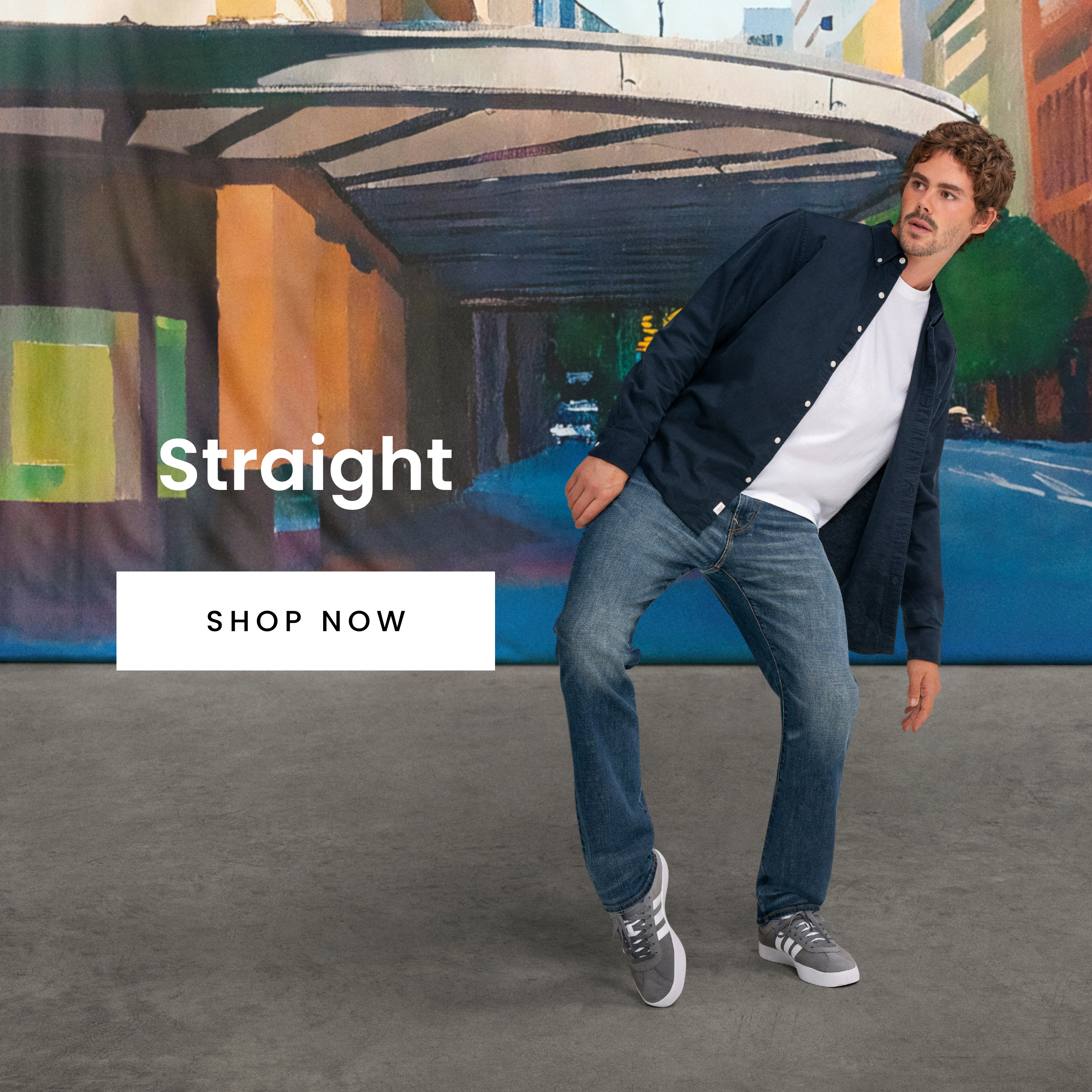 Men's straight leg denim jeans. Shop now.