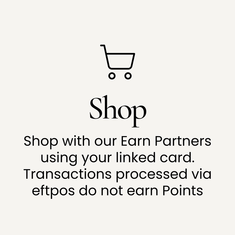 Shop with our Earn Partners using your linked card. Transactions processed via eftpos do not earn Points.