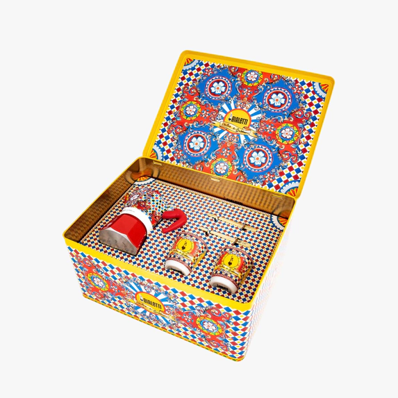 Click here to shop the Bialetti Dolce & Gabbana Moka 2 Cup Espresso Maker and Coffee Cups Gift Set