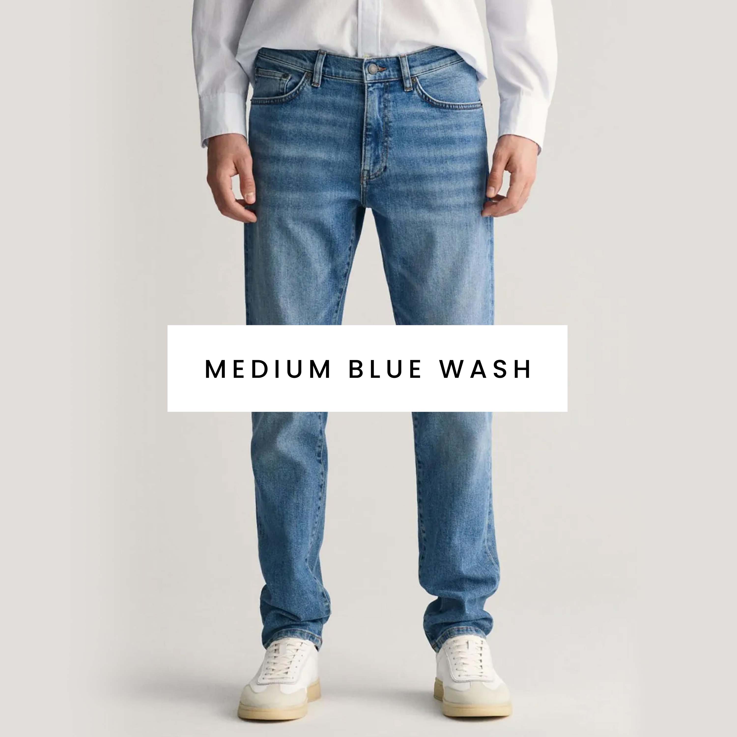 Men's Medium Blue Wash Jeans. Shop now.