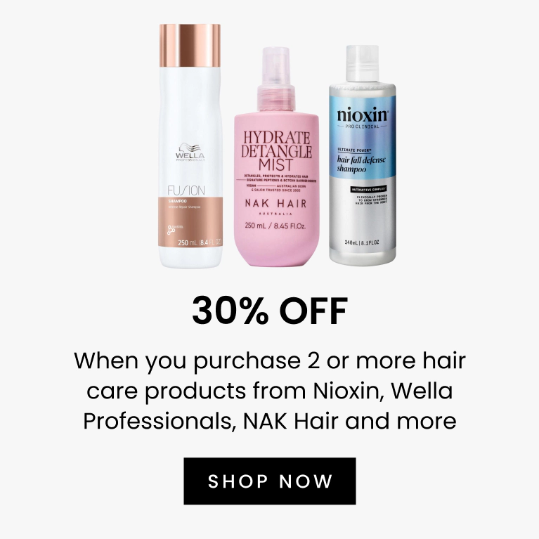 30% off when you purchase 2 or more hair care products from Nioxin, Wella Professionals, NAK Hair and more. Click here to shop now.