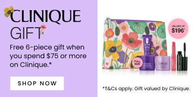 Free 6-piece gift^ when you spend $75* or more on Clinique, instore or online at Myer.
