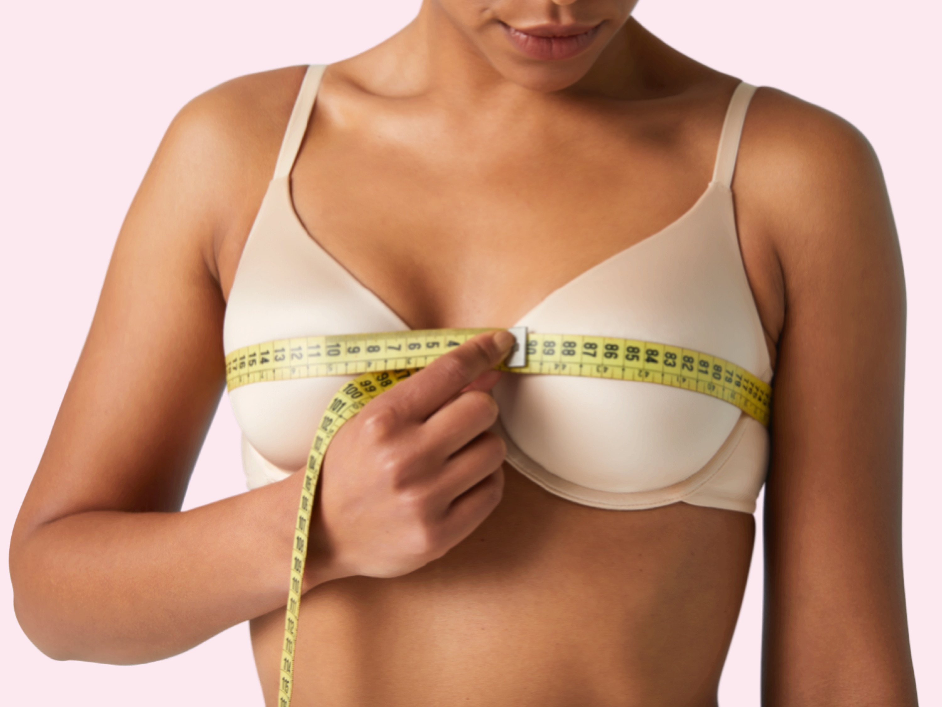 Girl Wearing White Bra Using Tape Measure Check Measurements Her