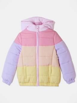 Store Delivery Wk: W07
Item Description: HOODED PUFFER JACKET - RAINBOW SPLICE
Colour: RAINBOW
Image Type: Online & *EDITED Hi-Res