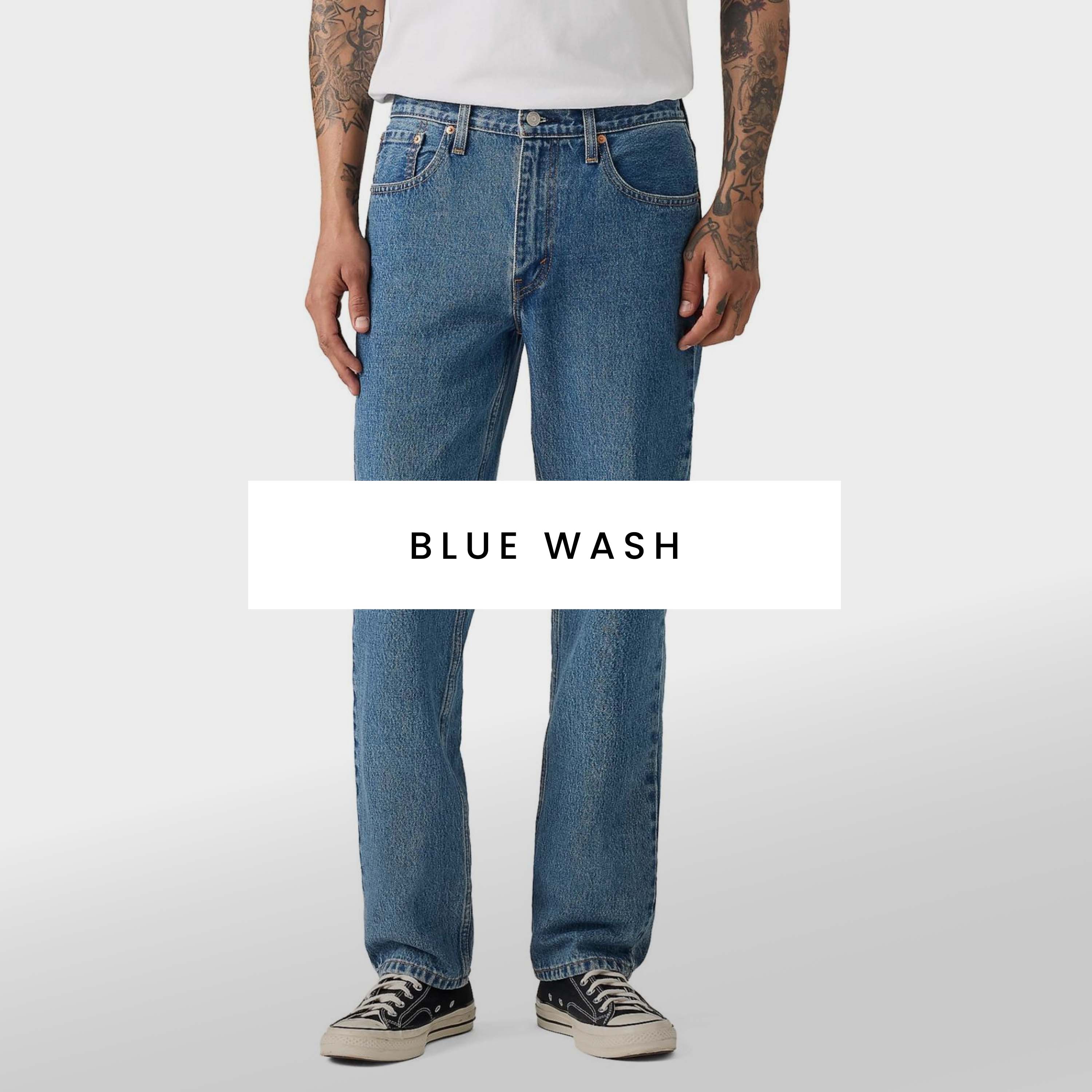 Men's blue wash jeans. Shop now.