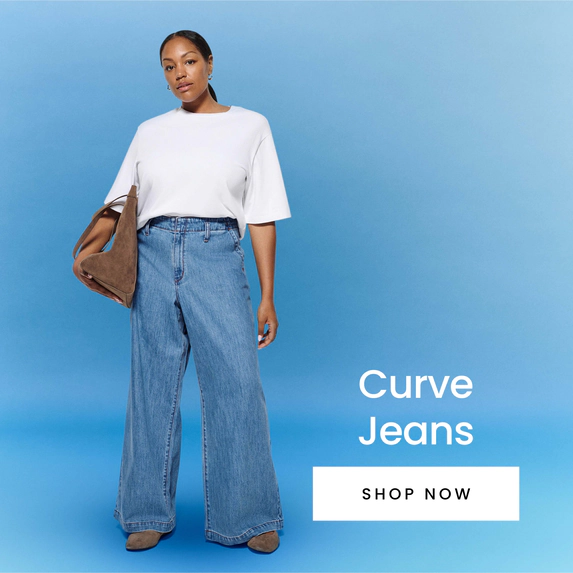 Women's curve denim jeans. Shop now.