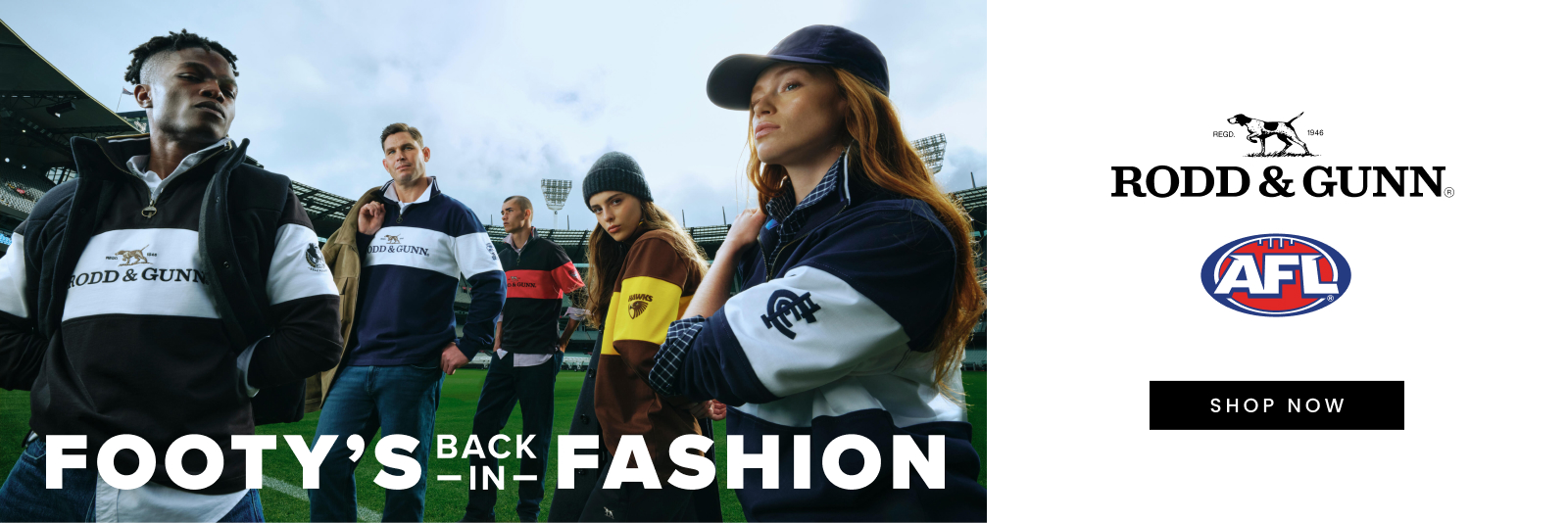Rodd & Gunn and AFL. Footy's back in fashion. Click here to shop now.
